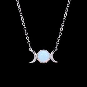Triple Moon Goddess Opal Crystal Necklace